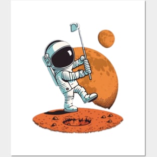 Astronaut playing golf in space Posters and Art